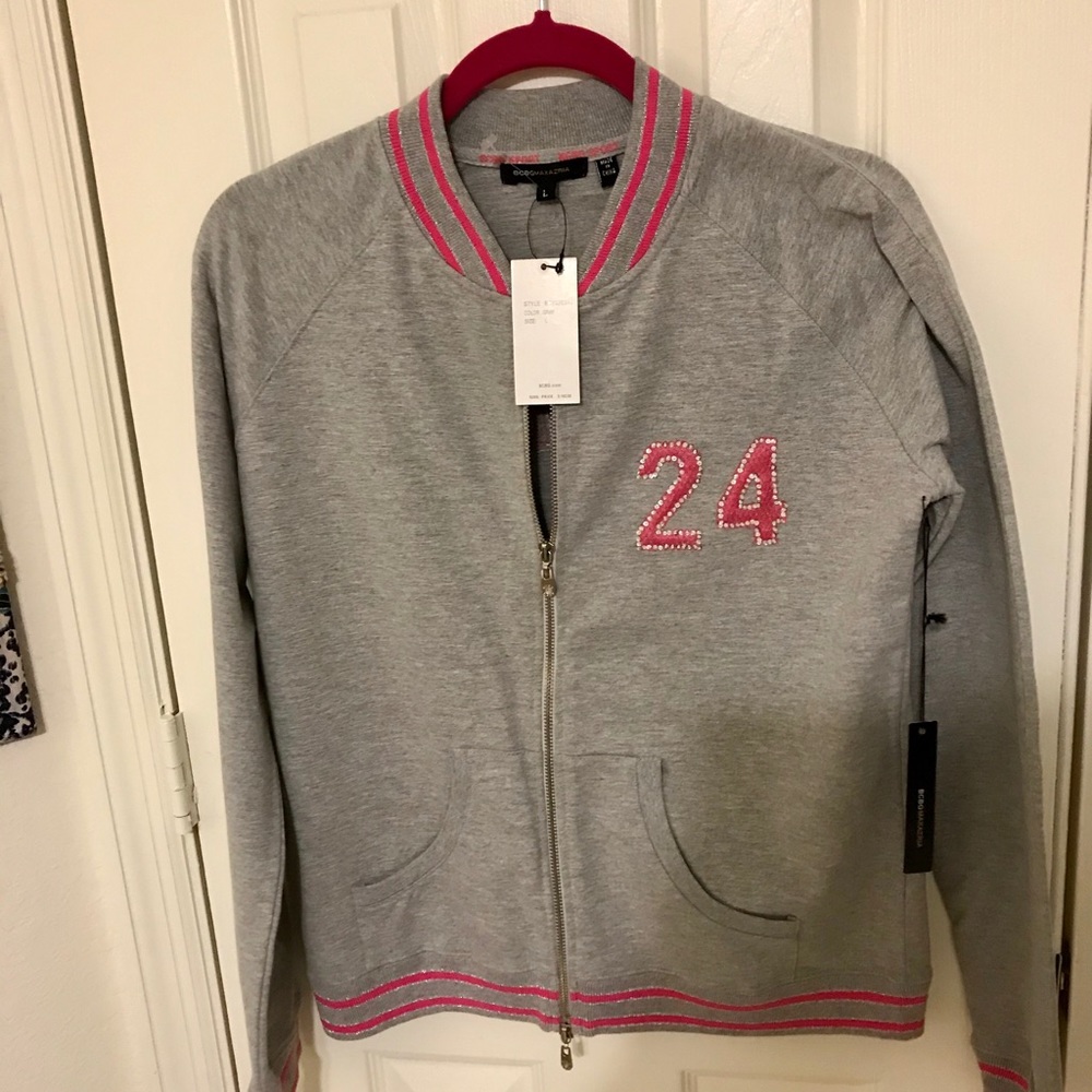 BCBC Gray Zipper Sequined Sweatshirt Jacket NWT